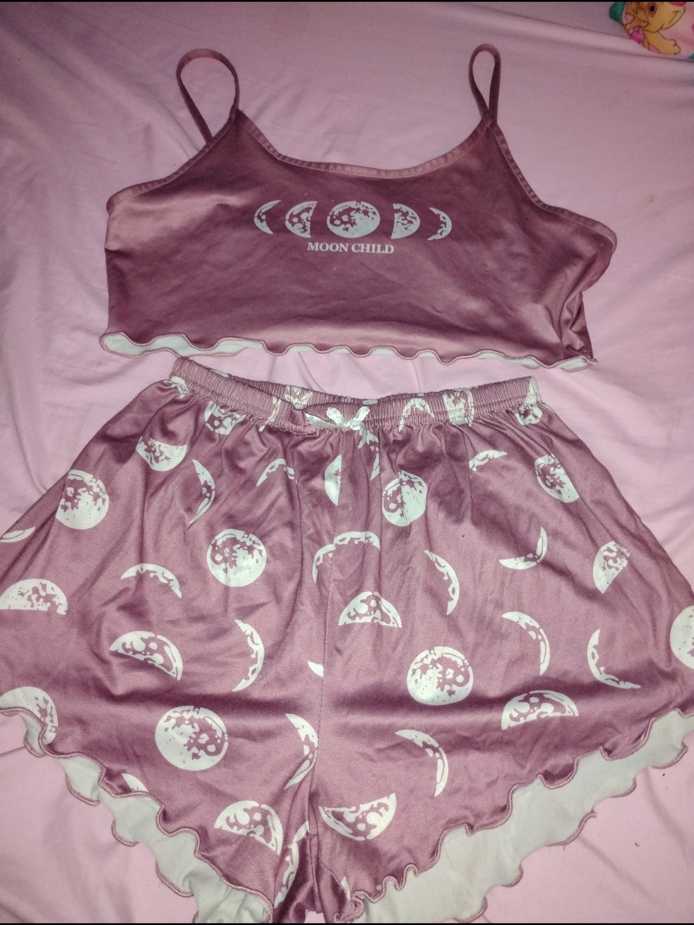 Source Unknown Moon Child Mauve & White Moon Print Sleep Set